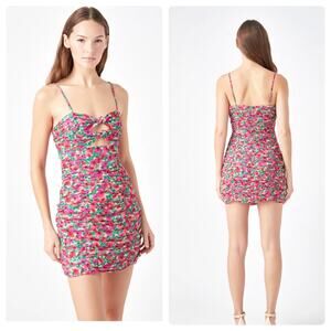Endless Rose Floral Fitted Summertime Ruched Mini Dress Size Small